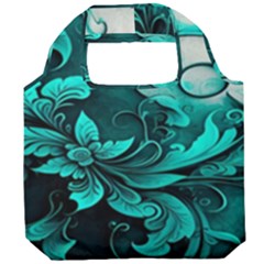 Turquoise Flower Background Foldable Grocery Recycle Bag by artworkshop