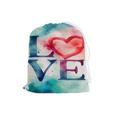 Valentines Day Heart Watercolor Background Drawstring Pouch (large) by artworkshop