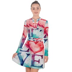 Valentines Day Heart Watercolor Background Long Sleeve Panel Dress by artworkshop