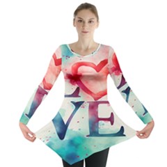 Valentines Day Heart Watercolor Background Long Sleeve Tunic  by artworkshop