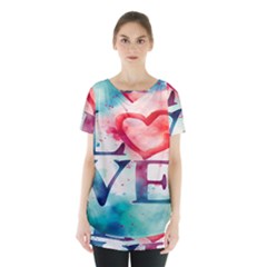 Valentines Day Heart Watercolor Background Skirt Hem Sports Top by artworkshop