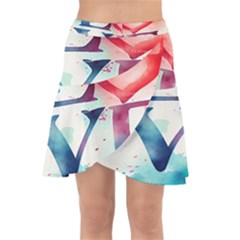 Valentines Day Heart Watercolor Background Wrap Front Skirt by artworkshop