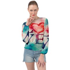 Valentines Day Heart Watercolor Background Banded Bottom Chiffon Top by artworkshop