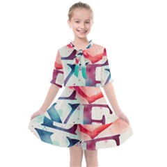 Valentines Day Heart Watercolor Background Kids  All Frills Chiffon Dress by artworkshop