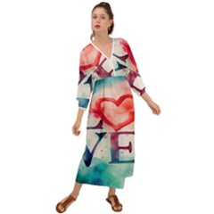 Valentines Day Heart Watercolor Background Grecian Style  Maxi Dress by artworkshop