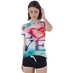 Valentines Day Heart Watercolor Background Short Sleeve Open Back Tee by artworkshop