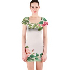 Watercolor Flower Short Sleeve Bodycon Dress