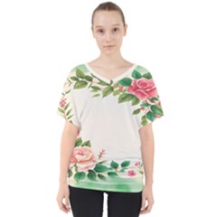 Watercolor Flower V-Neck Dolman Drape Top