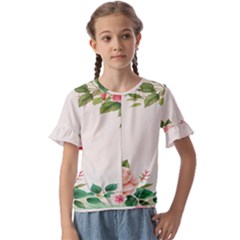 Watercolor Flower Kids  Cuff Sleeve Scrunch Bottom Tee