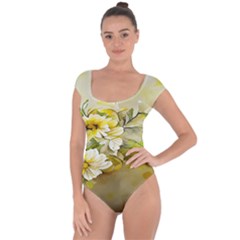 Watercolor Yellow And-white Flower Background Short Sleeve Leotard  by artworkshop