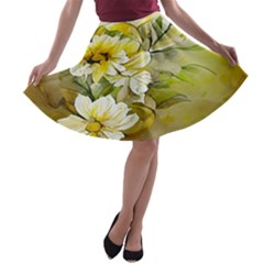 Watercolor Yellow And-white Flower Background A-line Skater Skirt by artworkshop