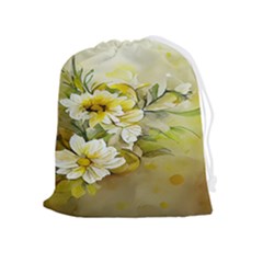 Watercolor Yellow And-white Flower Background Drawstring Pouch (xl) by artworkshop