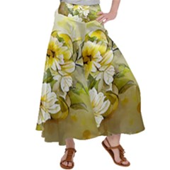 Watercolor Yellow And-white Flower Background Satin Palazzo Pants by artworkshop