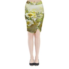 Watercolor Yellow And-white Flower Background Midi Wrap Pencil Skirt by artworkshop
