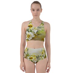 Watercolor Yellow And-white Flower Background Racer Back Bikini Set by artworkshop