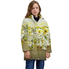 Watercolor Yellow And-white Flower Background Kid s Hooded Longline Puffer Jacket by artworkshop