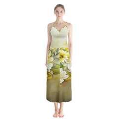 Watercolor Yellow And-white Flower Background Button Up Chiffon Maxi Dress by artworkshop