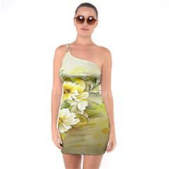 Watercolor Yellow And-white Flower Background One Soulder Bodycon Dress by artworkshop