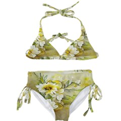 Watercolor Yellow And-white Flower Background Kids  Classic Bikini Set