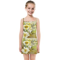 Watercolor Yellow And-white Flower Background Kids  Summer Sun Dress by artworkshop