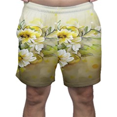 Watercolor Yellow And-white Flower Background Men s Shorts by artworkshop