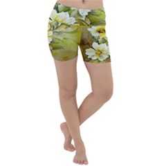 Watercolor Yellow And-white Flower Background Lightweight Velour Yoga Shorts by artworkshop