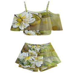 Watercolor Yellow And-white Flower Background Kids  Off Shoulder Skirt Bikini by artworkshop