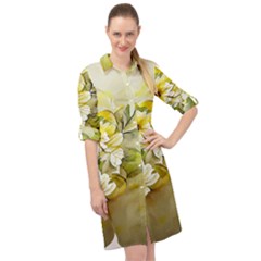 Watercolor Yellow And-white Flower Background Long Sleeve Mini Shirt Dress by artworkshop