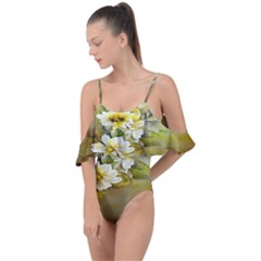 Watercolor Yellow And-white Flower Background Drape Piece Swimsuit by artworkshop