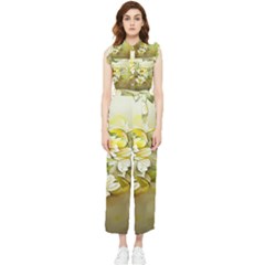 Watercolor Yellow And-white Flower Background Women s Frill Top Chiffon Jumpsuit