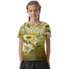 Watercolor Yellow And-white Flower Background Kids  Frill Chiffon Blouse by artworkshop