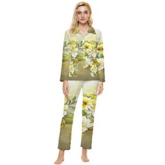 Watercolor Yellow And-white Flower Background Womens  Long Sleeve Velvet Pocket Pajamas Set