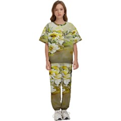 Watercolor Yellow And-white Flower Background Kids  Tee And Pants Sports Set by artworkshop