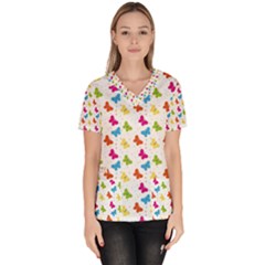 Butterfly Pattern Design Wallpaper Background Women s V-neck Scrub Top