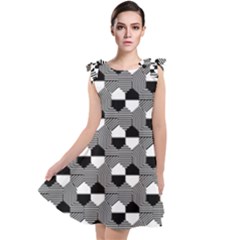 Geometric Pattern Line Form Texture Structure Tie Up Tunic Dress by Ravend
