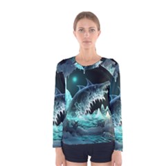 Sculpture Dinosaur Shark Frozen Winter Fantasy Women s Long Sleeve Tee