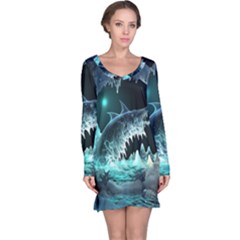 Sculpture Dinosaur Shark Frozen Winter Fantasy Long Sleeve Nightdress