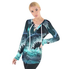 Sculpture Dinosaur Shark Frozen Winter Fantasy Tie Up Tee