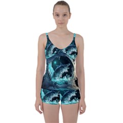 Sculpture Dinosaur Shark Frozen Winter Fantasy Tie Front Two Piece Tankini