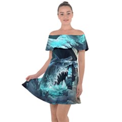 Sculpture Dinosaur Shark Frozen Winter Fantasy Off Shoulder Velour Dress