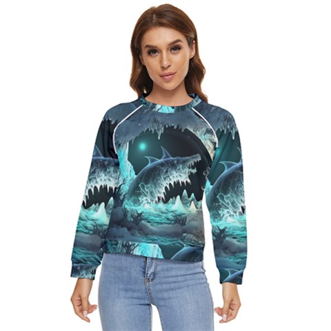 Sculpture Dinosaur Shark Frozen Winter Fantasy Women s Long Sleeve Raglan Tee by Ravend