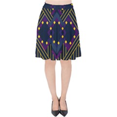 Line Square Pattern Violet Blue Yellow Design Velvet High Waist Skirt by Ravend