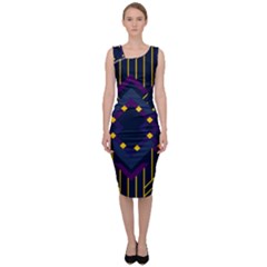 Line Square Pattern Violet Blue Yellow Design Sleeveless Pencil Dress by Ravend