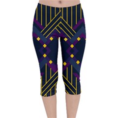 Line Square Pattern Violet Blue Yellow Design Velvet Capri Leggings 