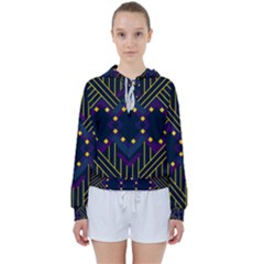 Line Square Pattern Violet Blue Yellow Design Women s Tie Up Sweat by Ravend