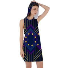 Line Square Pattern Violet Blue Yellow Design Racer Back Hoodie Dress by Ravend