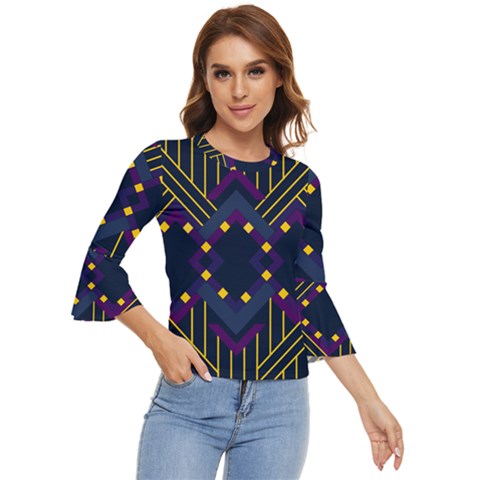 Line Square Pattern Violet Blue Yellow Design Bell Sleeve Top by Ravend