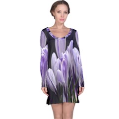 Crocus Flowers Purple Flowers Spring Nature Long Sleeve Nightdress