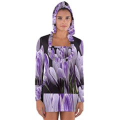 Crocus Flowers Purple Flowers Spring Nature Long Sleeve Hooded T-shirt by Ravend