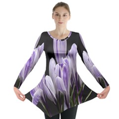 Crocus Flowers Purple Flowers Spring Nature Long Sleeve Tunic 